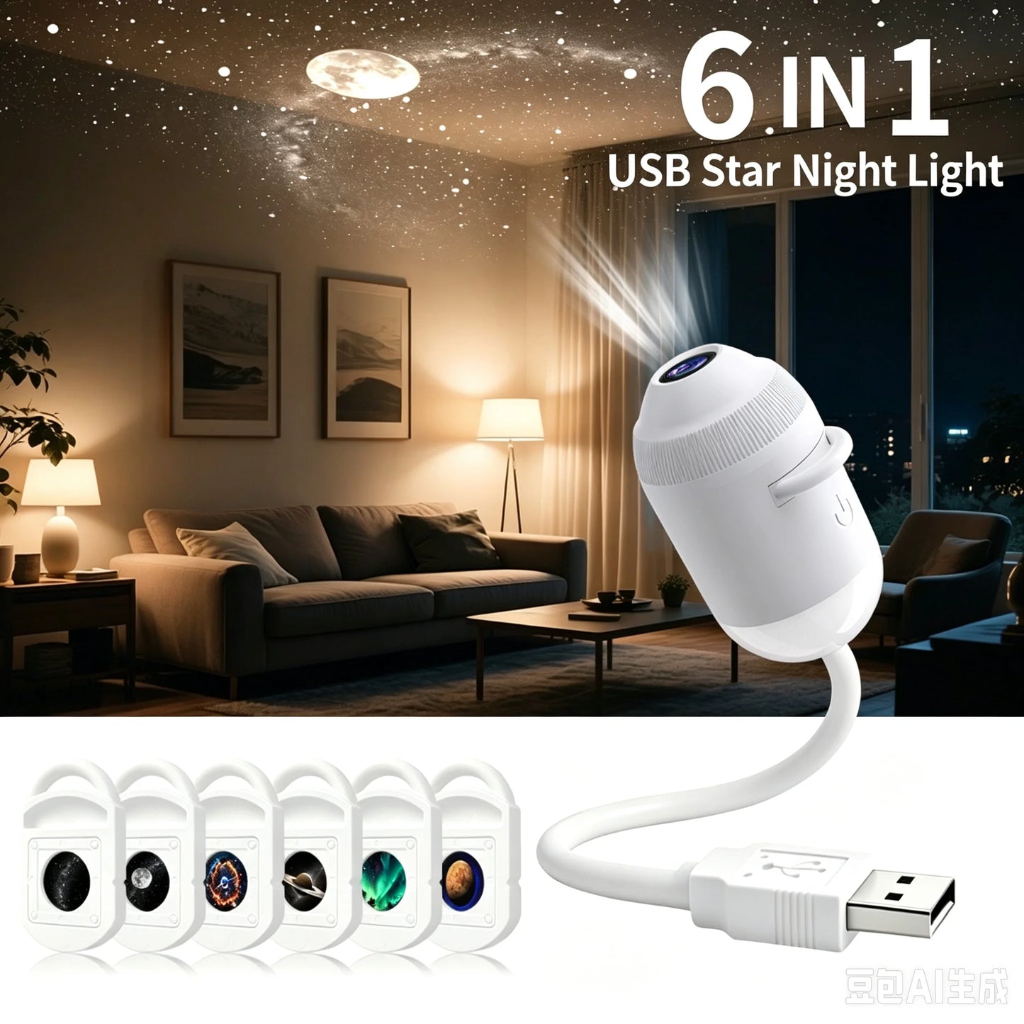 Galaxy Star Projector, 2-in-1 Portable Lamp with 12 Slides, 360° Adjustable Eye-Care LED Night Light for Bedroom Car Decor Gift