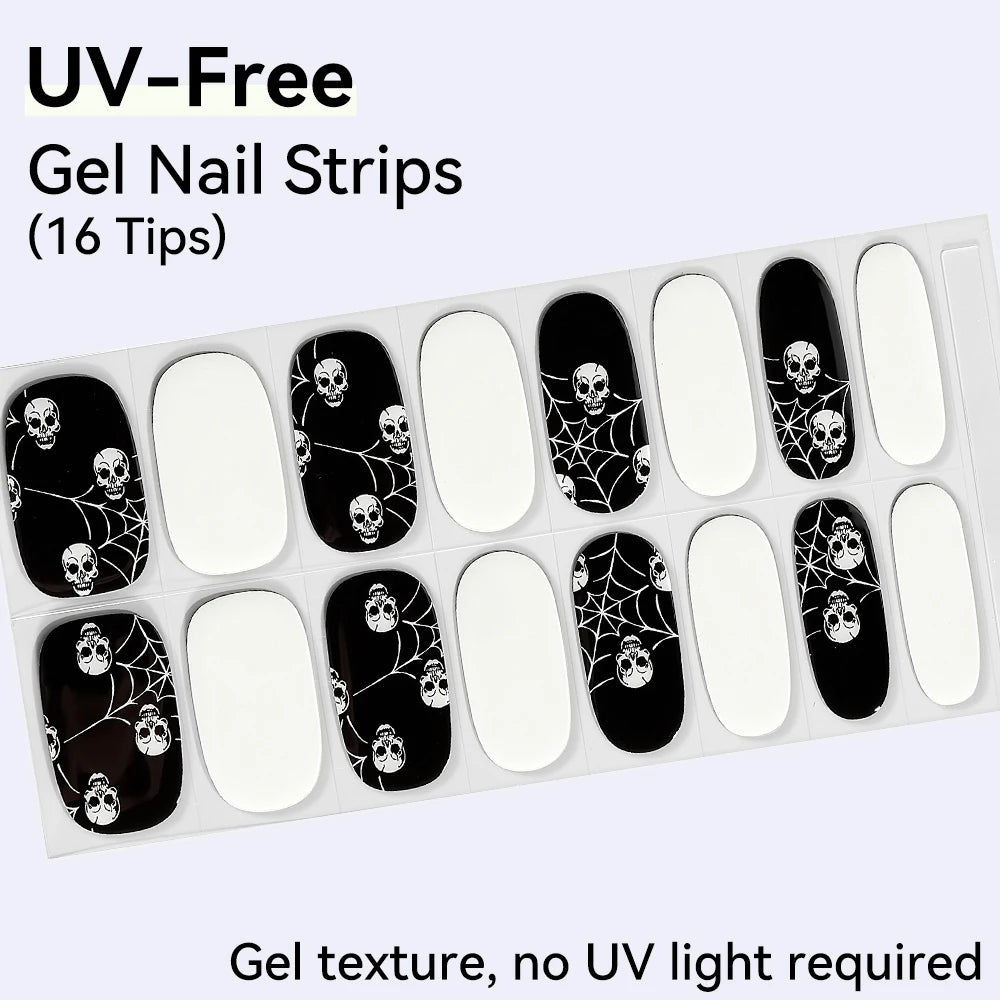UV FREE Fully Cured Gel Nail Strips 16/22 Tips Self Adhesive Gel Nail Stickers DIY Nail Art Manicure DON'T NEED UV LAMP