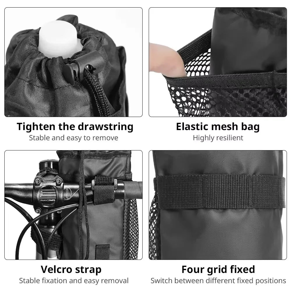 Bicycle Bag Bike Bottle Holder Handlebar Stem Thermal Bag with Mesh Pocket Coffee Cup Holders Cycling Water Bottle Carrier Bag