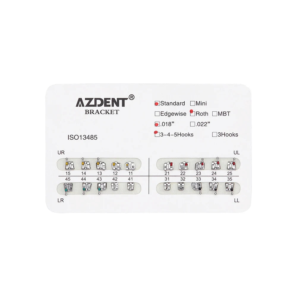 1pack AZDENT Dental Orthodontic Brackets  Mini / Standard Roth / MBT / Edgewise 022/018 Slot Hook 3/345