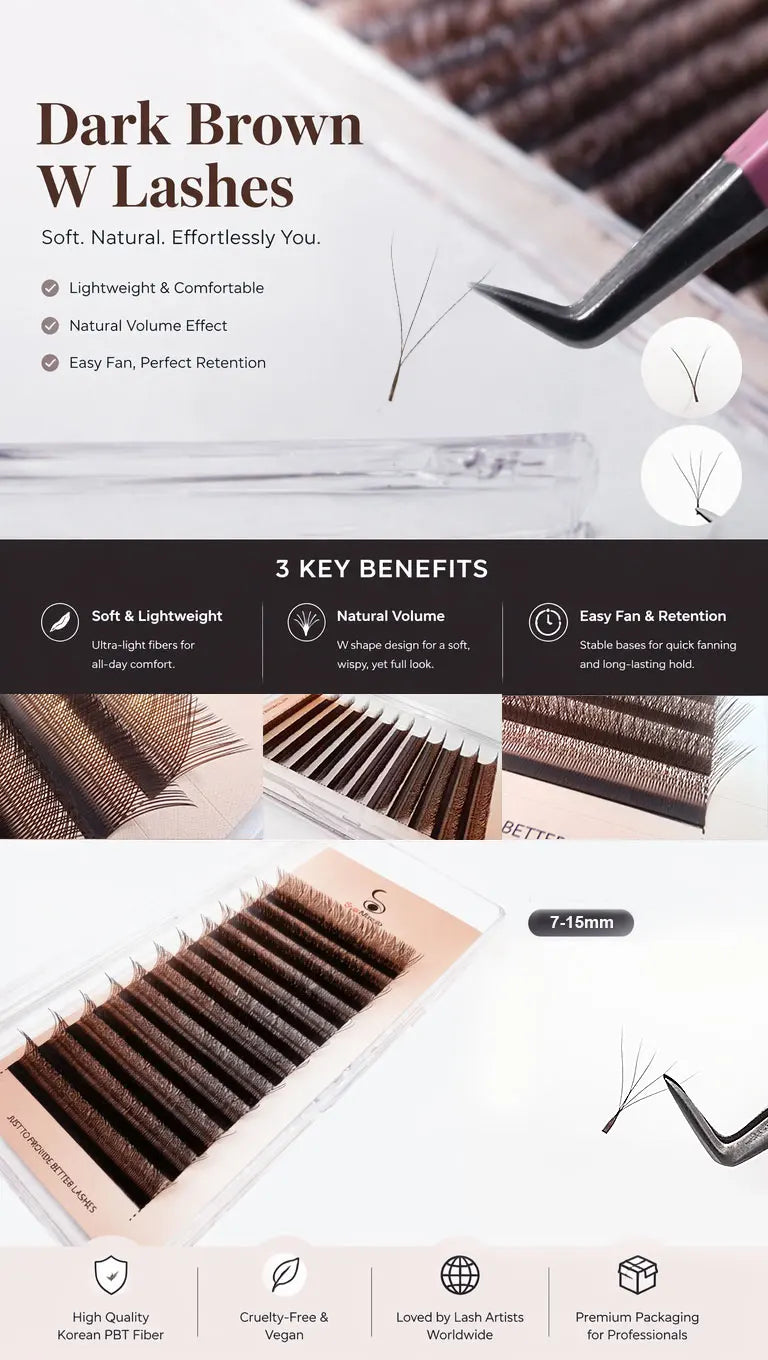 Supmacio Brown Eyelashes W Shaped Eyelash Extensions 2D 3D 4D 5D 6D Premade Fans Lahses Soft Natural Individual Lahesh