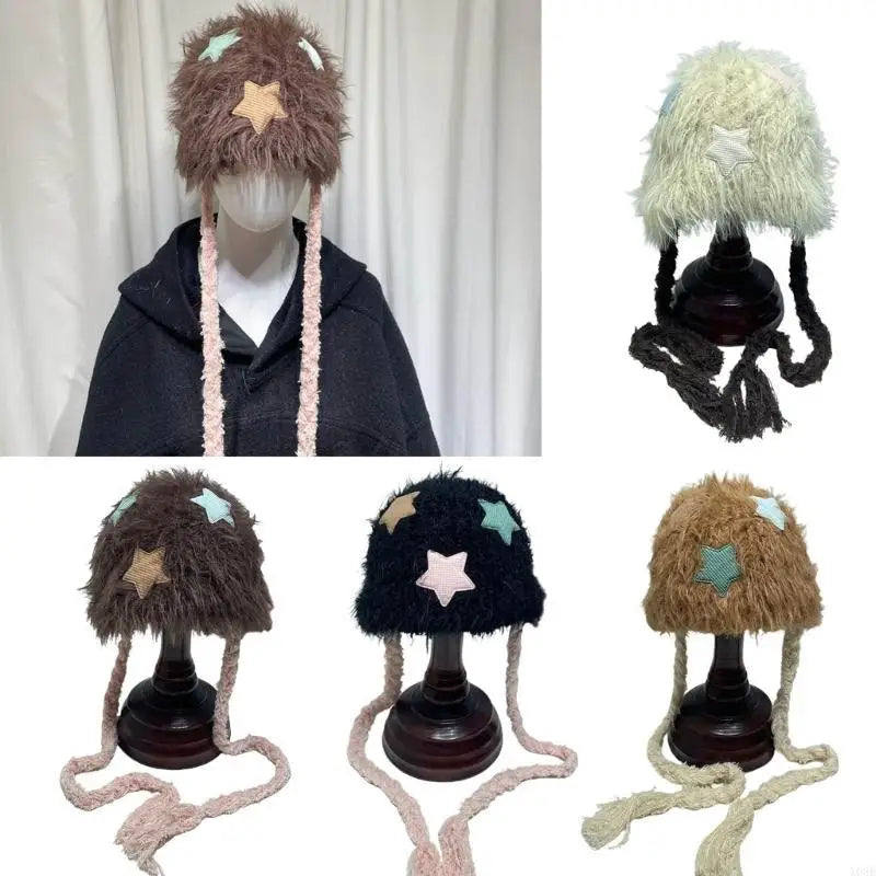 Winter Faux Furs Furry Bucket Hat Warm Hat Plush Fisherman Hat for Womens Teens Girls Sunscreen Colorful Caps Y08E