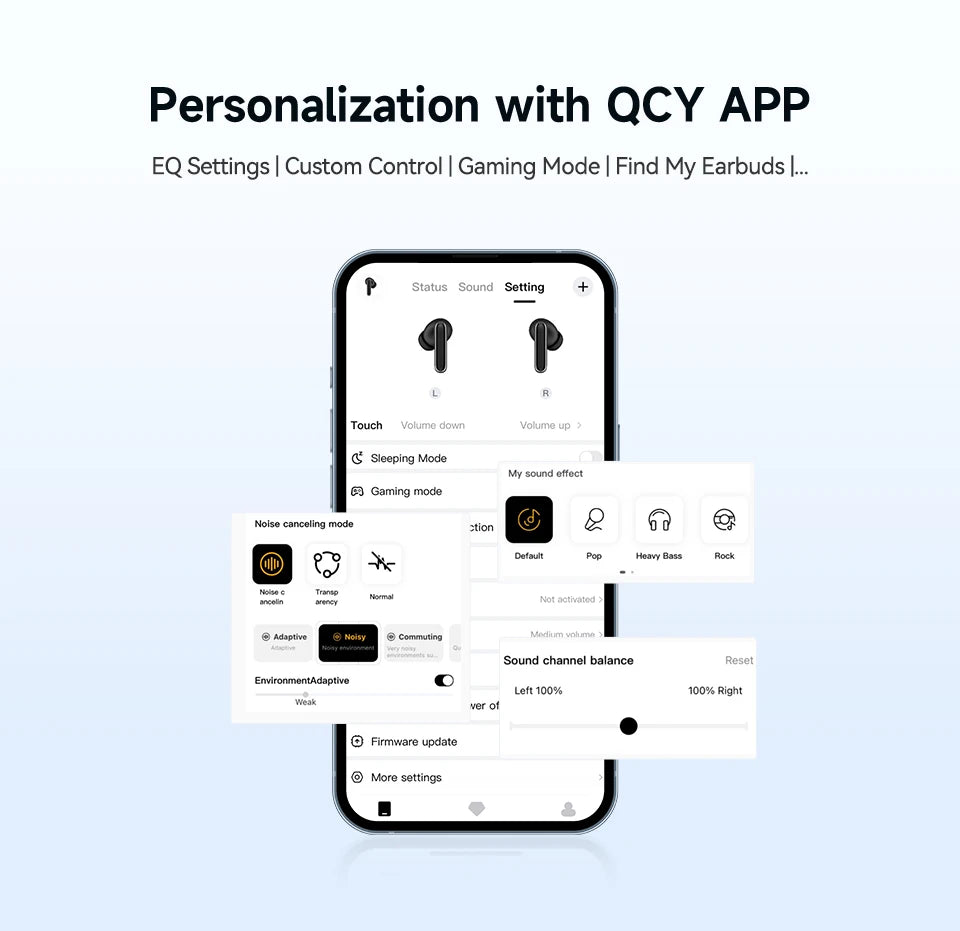 QCY MeloBuds N50 Wireless Earbuds Adaptive Hybrid ANC Bluetooth 5.4 Earphones 6Mics ENC 12mm Dynamic Driver Headphones 28H