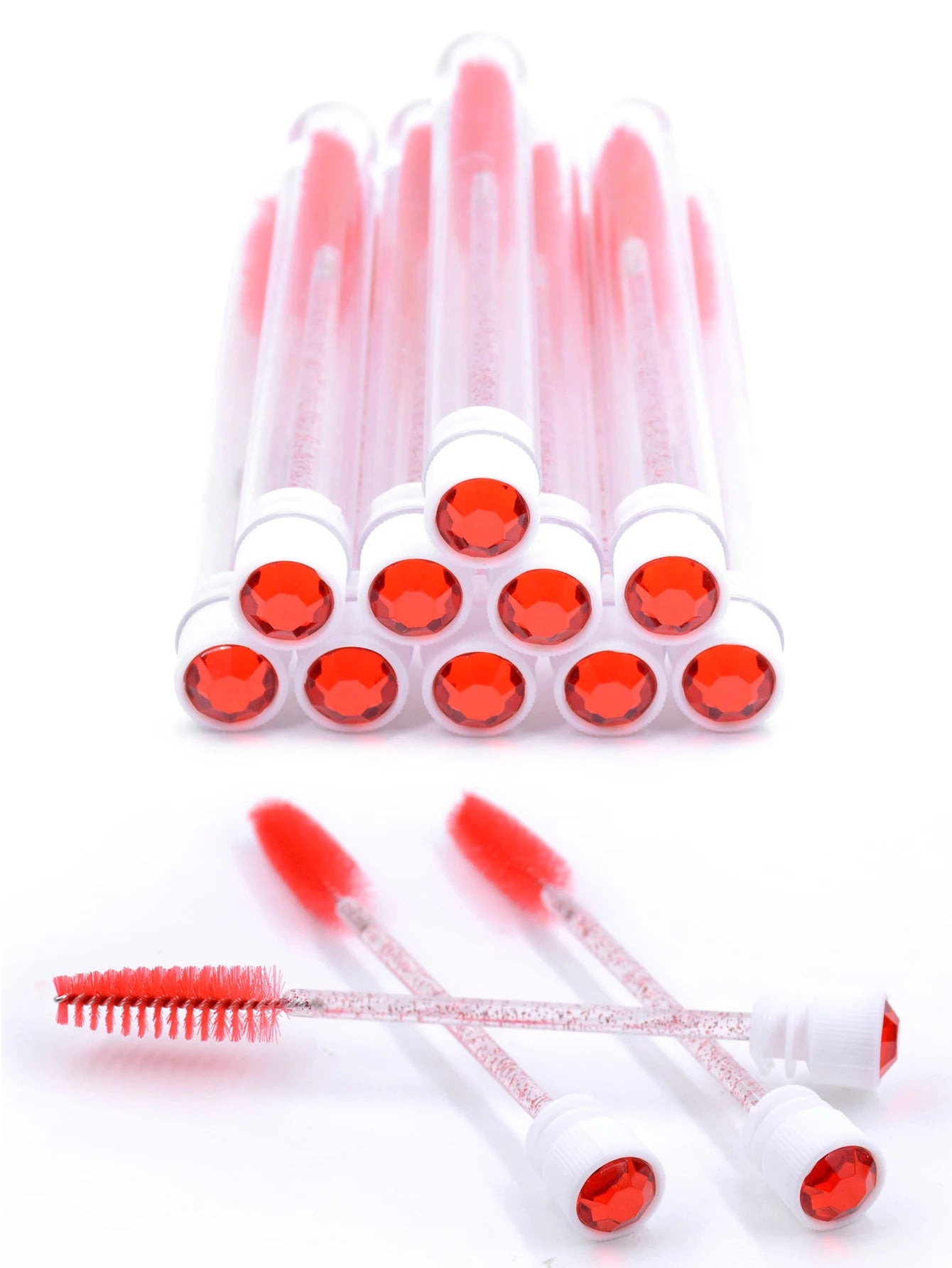10Pcs Eyelash Brushes Tubes Reusable Lash Mascara Wands Lash Extension Brushes In Case Diamond Eyebrow Brushes Comb Containers