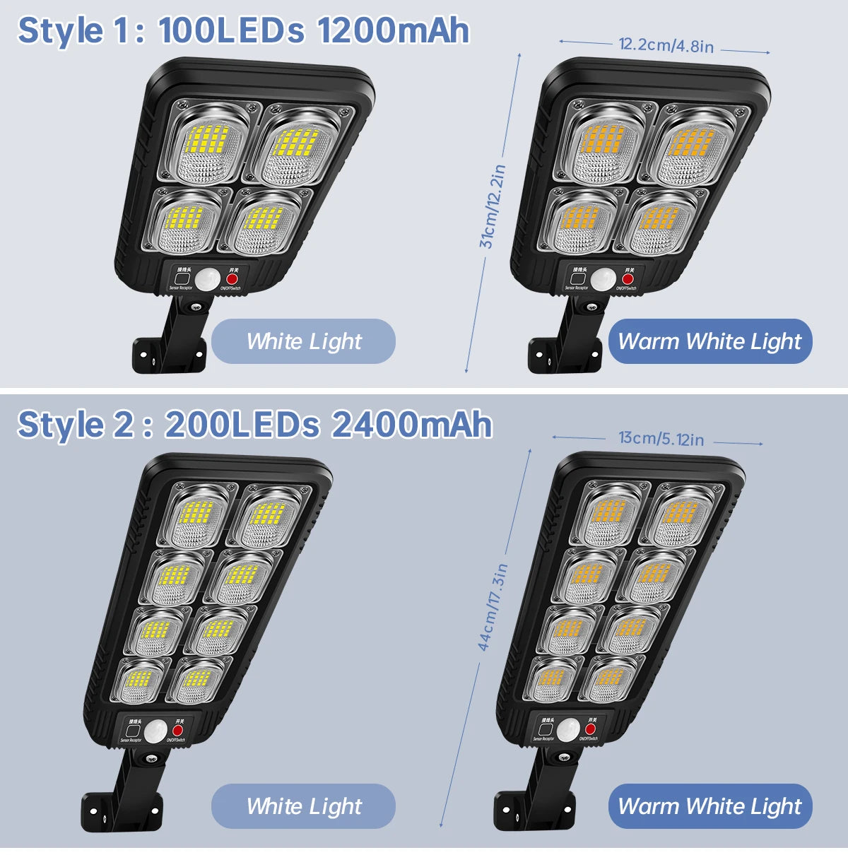 100/200led Solar Street Light IP65 Waterproof Solar Outdoor Motion Sensor Lights Solar Wall Light with Remote for Garden Yard