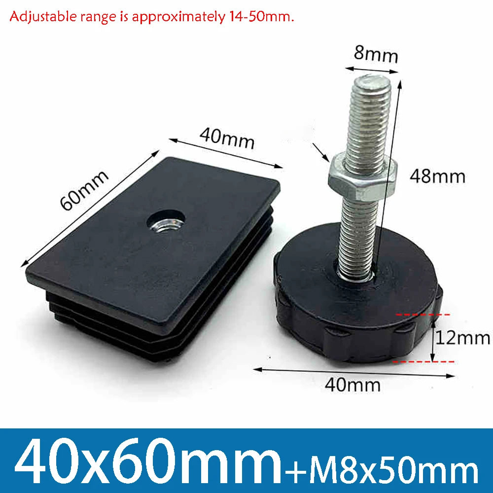 1-10Pcs Table Leg Plug With Nut and Adjustable Feet M8/M0x50/100mm Black Square/Round Furniture Rack Height Adjustable Foot Cup