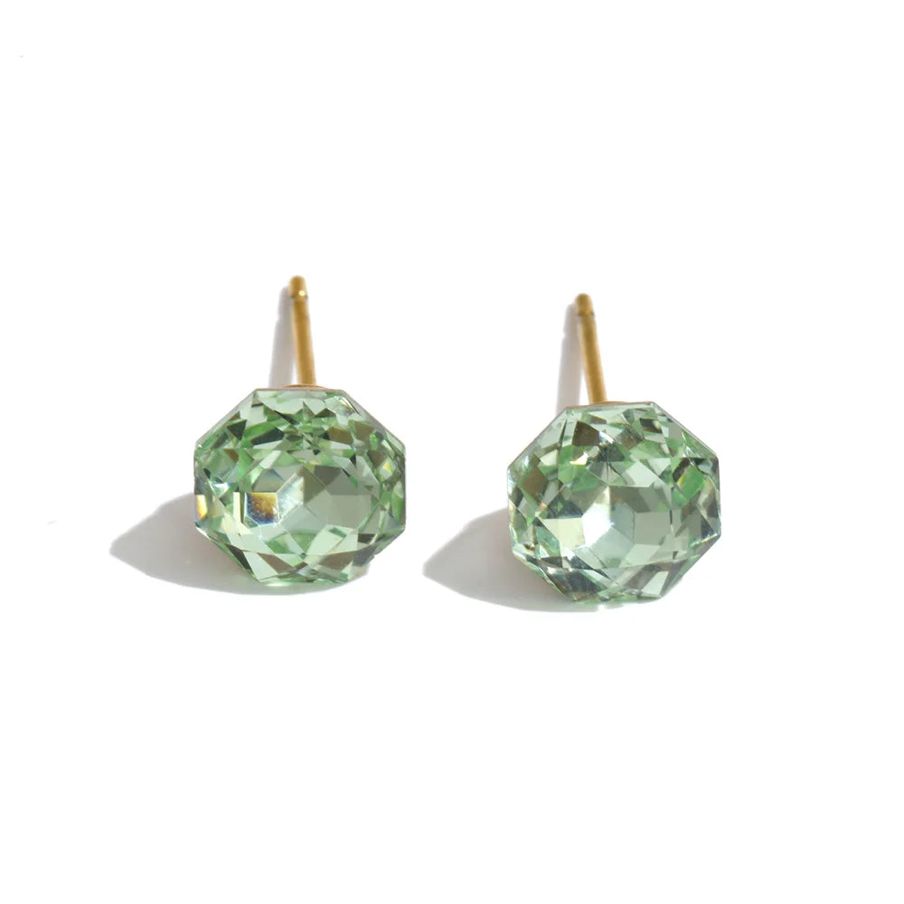 Yhpup New Arrivals Multi Color Crystal Round Stud Earrings for Women Shiny Stylish Daily Summer Jewelry Tarnish Resistant