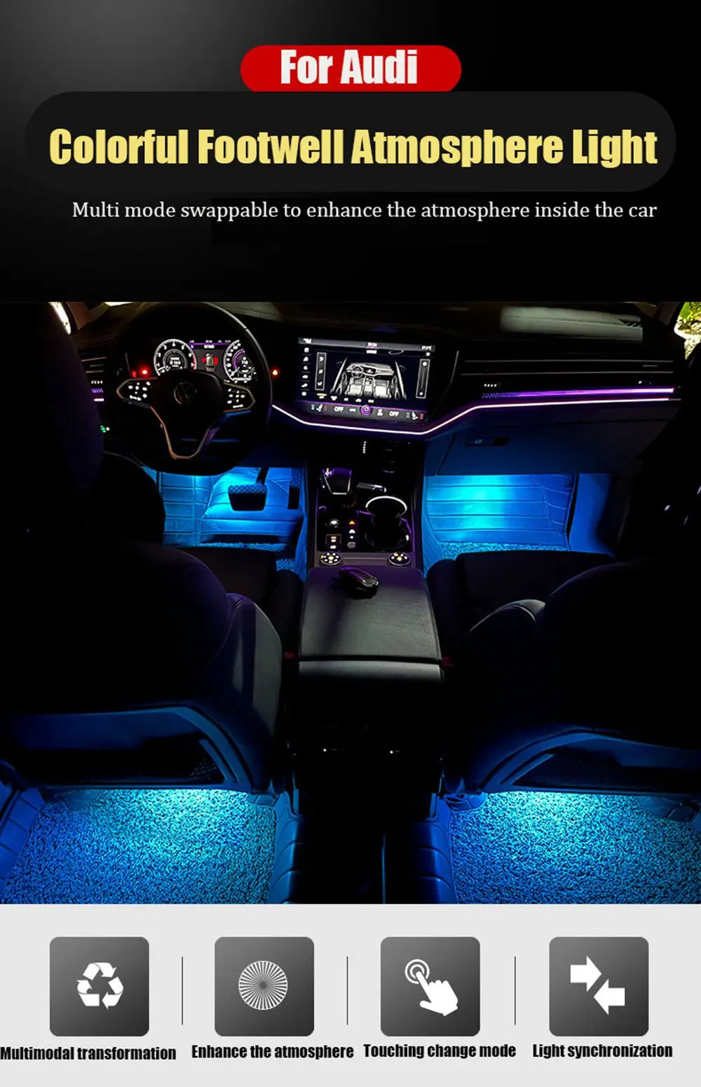 For Audi A1 A3 8P A4 B5 B6 Q5 A6 A5 LED Car Footwell Lamps Touch Sensing Atmosphere Lights Auto Interior Decoration Accessories