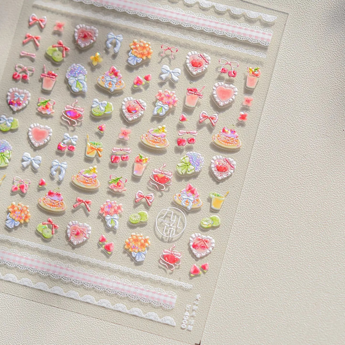 Sweet Summer Delicious Watermelon Ice Cream 5D Nail Art Sticker Elegant Bowknot Cool Ice Square Jelly Nail Decals for Manicure