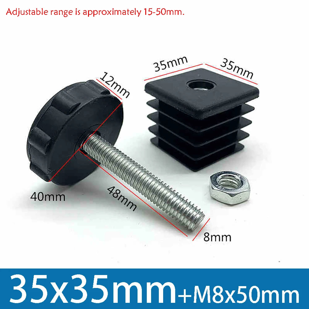 1-10Pcs Table Leg Plug With Nut and Adjustable Feet M8/M0x50/100mm Black Square/Round Furniture Rack Height Adjustable Foot Cup