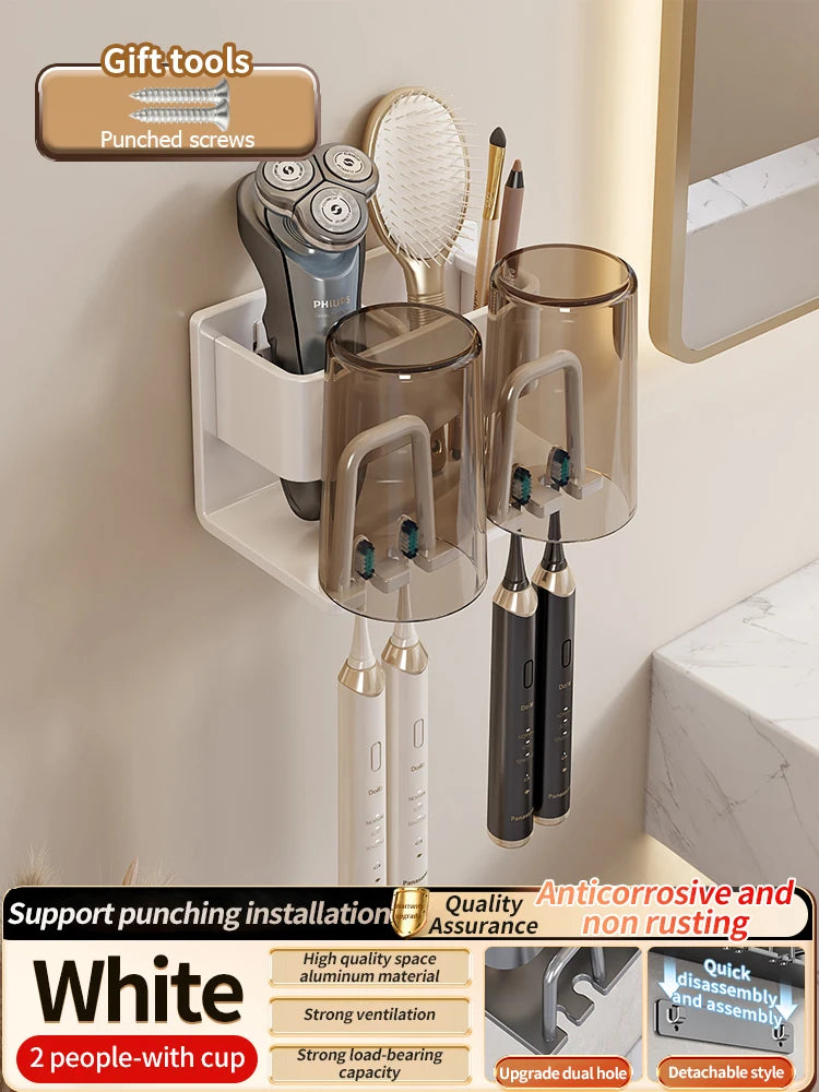 Toothbrush Holder Toothpaste Holder Electric Toothbrush Holder Space Aluminum Punch-Free Toilet Bathroom Shelf Rack