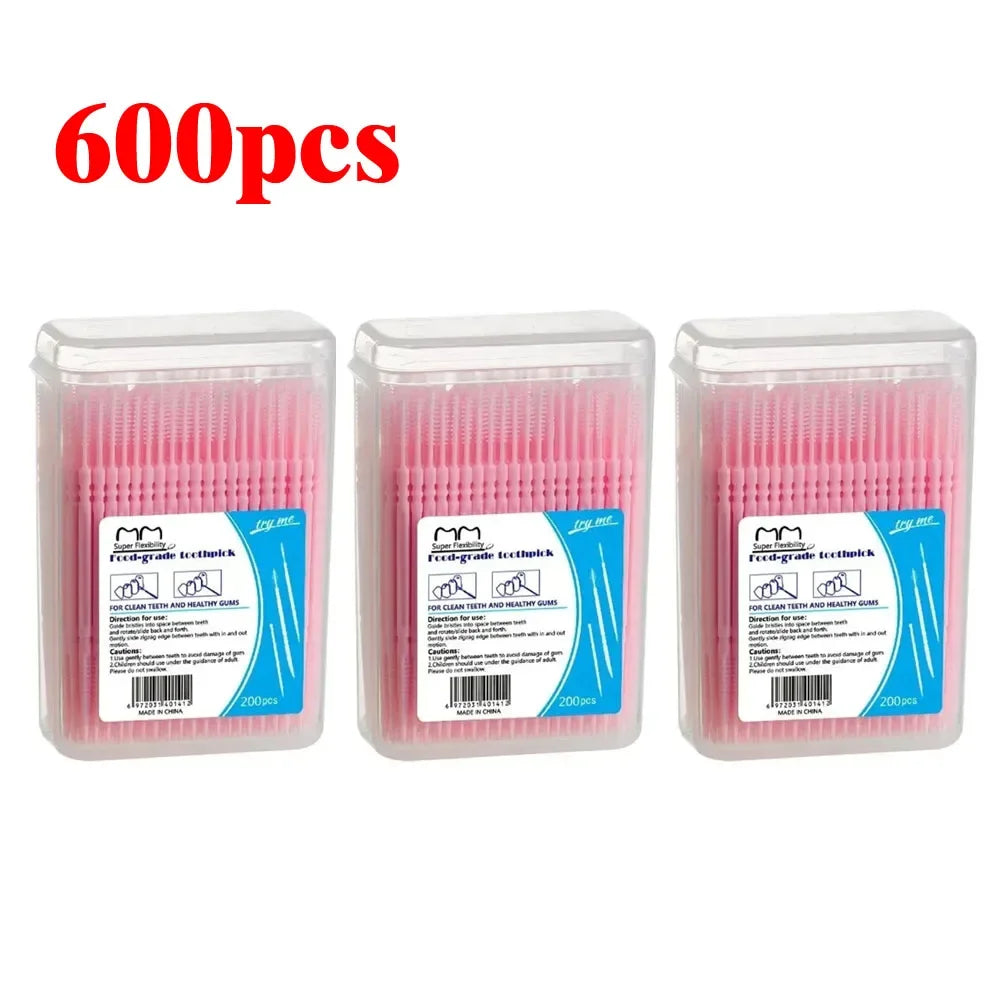 100/200/400/1000pcs Toothpick Brush Boxed Plastic Toothpick Disposable Household Interdental Brush Teeth Picking Dental Floss