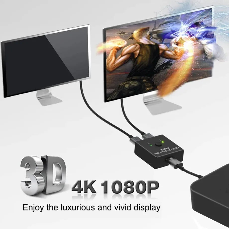 New 4K 3D HDMI-Compatible Switcher Bi-directional 1x2 / 2x1 HDMI-Compatible Adapter Splitter for Laptops PC TV Monitor Projector