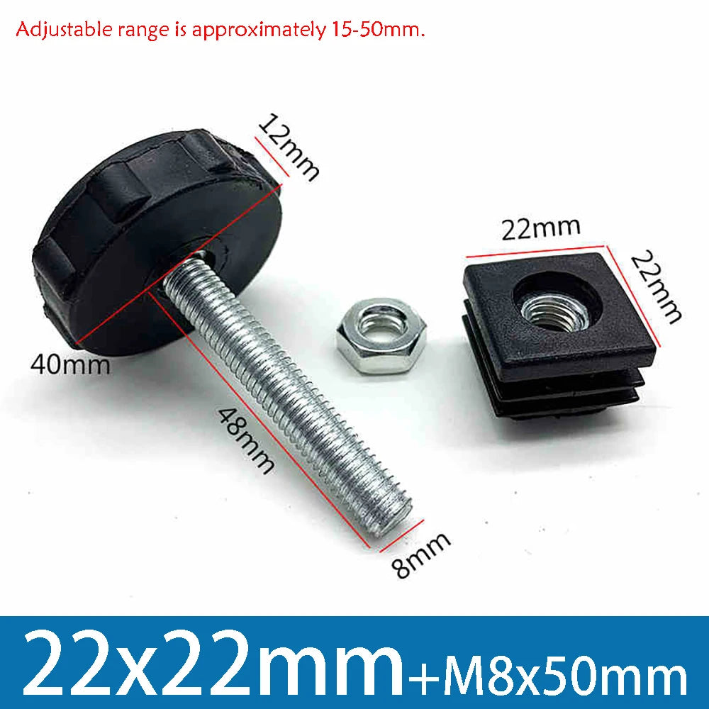 1-10Pcs Table Leg Plug With Nut and Adjustable Feet M8/M0x50/100mm Black Square/Round Furniture Rack Height Adjustable Foot Cup