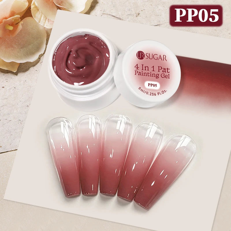 UR SUGAR 1/2Pcs White Pat Painting Gel Nail Polish 4 In 1 Gradient French Cover Edge Lines Nail Stamping Pattern Nail Diy Pattin