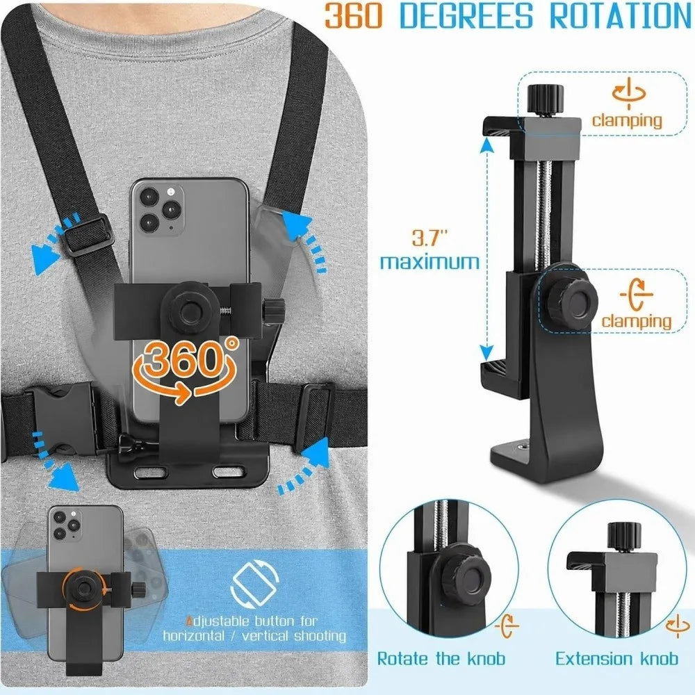 6in1 Action Camera Accessories Kit Head Strap Chest Strap Mount Adjustable Holder for Action 6 5Pro GoPro DJI Smartphone Bracket