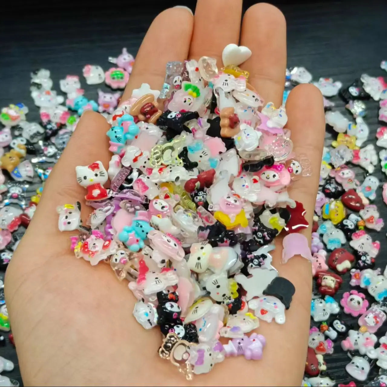 50Pcs Leopard Print Hello Kitty Nail Charms 3D Resin Cartoon Kitty Nail Parts DIY Manicure Decor Accessories