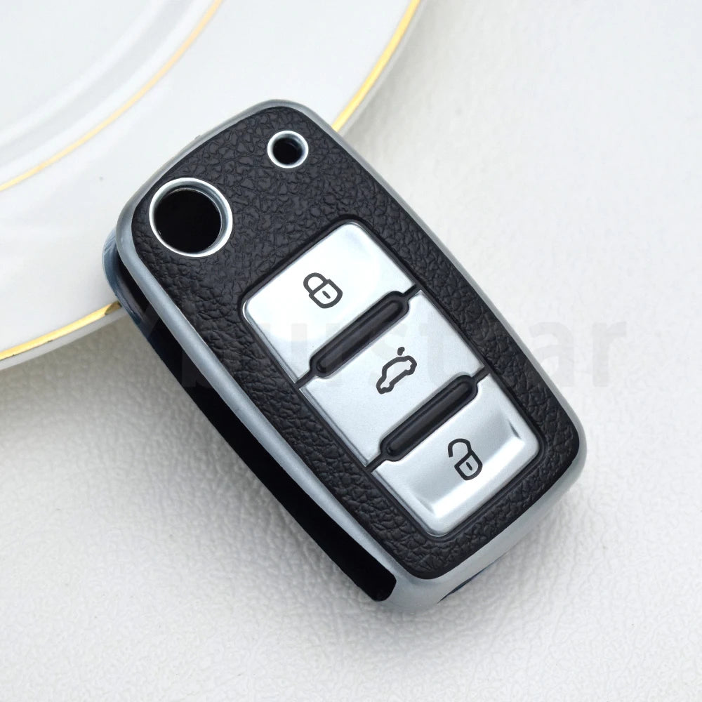 TPU Leather Remote Key Case Cover For VW Golf Polo Bora Beetle Tiguan for SEAT Leon Toledo Altea Ibiza for SKODA Fabia Superb