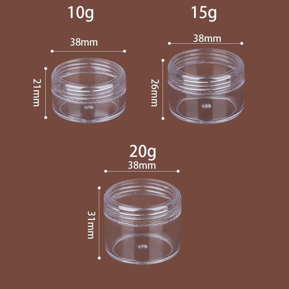 50pcs 20g 15g 10g 5g 3g  Empty Cream Jar Portable Cosmetic Containers Plastic Transparent Eyeshadow Lipbalm Sample Bottles