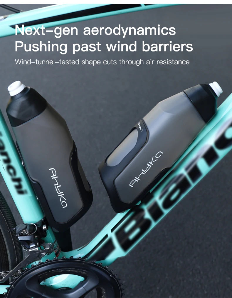 AhyKa Bicycle 600ml Aerodynamic Water Bottle Bracket Set Bike Water Bottle MTB Road Bike Frame Down Tube Riding Water Kettle
