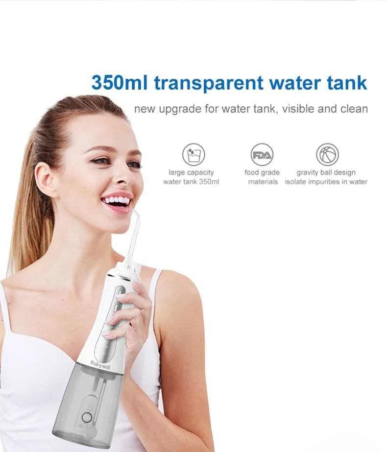 Oral Irrigator Fairywill Water Flosser 5 Modes Portable Dental Water Jet 350ML Water Tank Teeth Cleaner USB Charge Waterproof