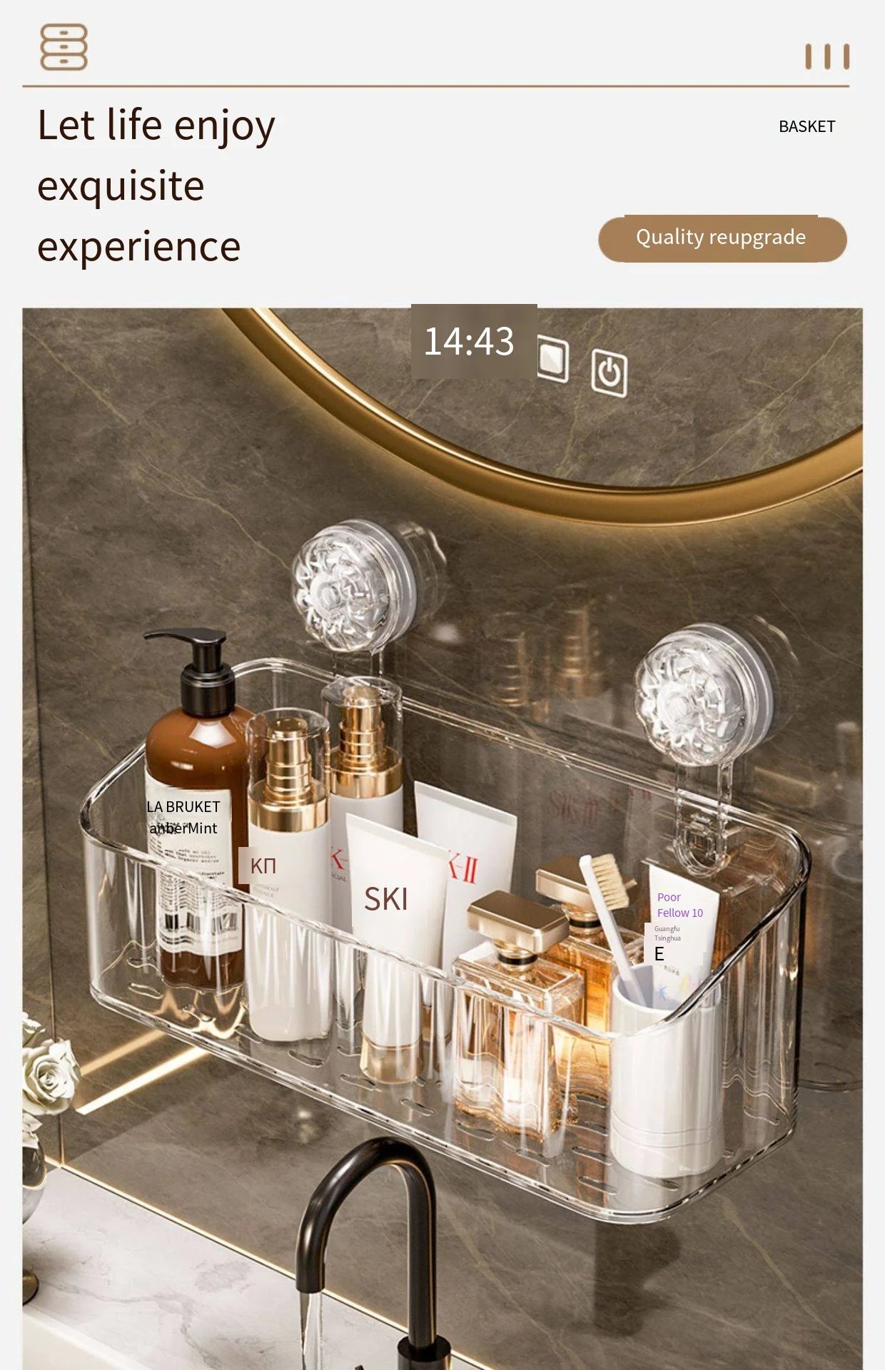 Suction Cup Storage Rack Washbasin Bathroom Toilet Shower Gel Wall Mounted Storage Box Bathroom Organizer Storage Space