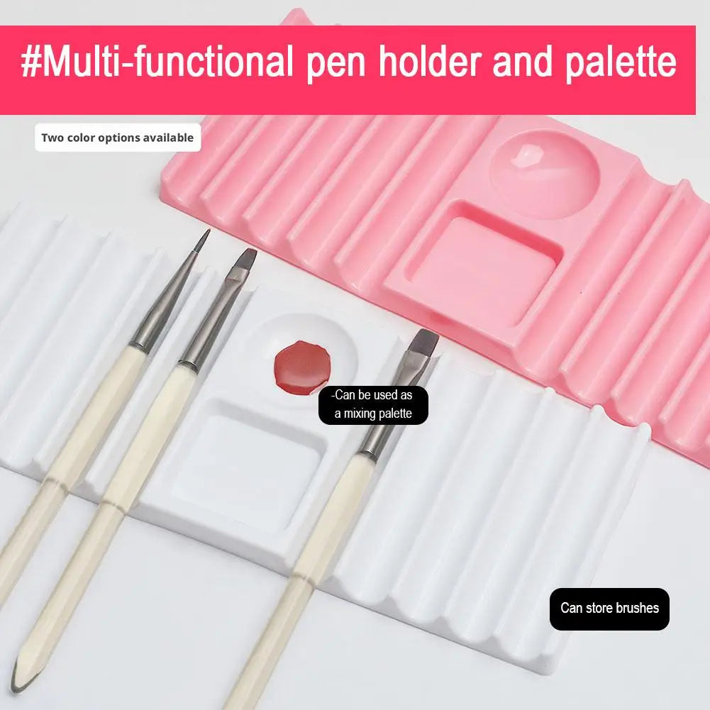 Nail Art Palette Multi Functional Brush Holder Polish Mixing Well Rhinestone Storage Organizer Easy Clean Salon Home Use