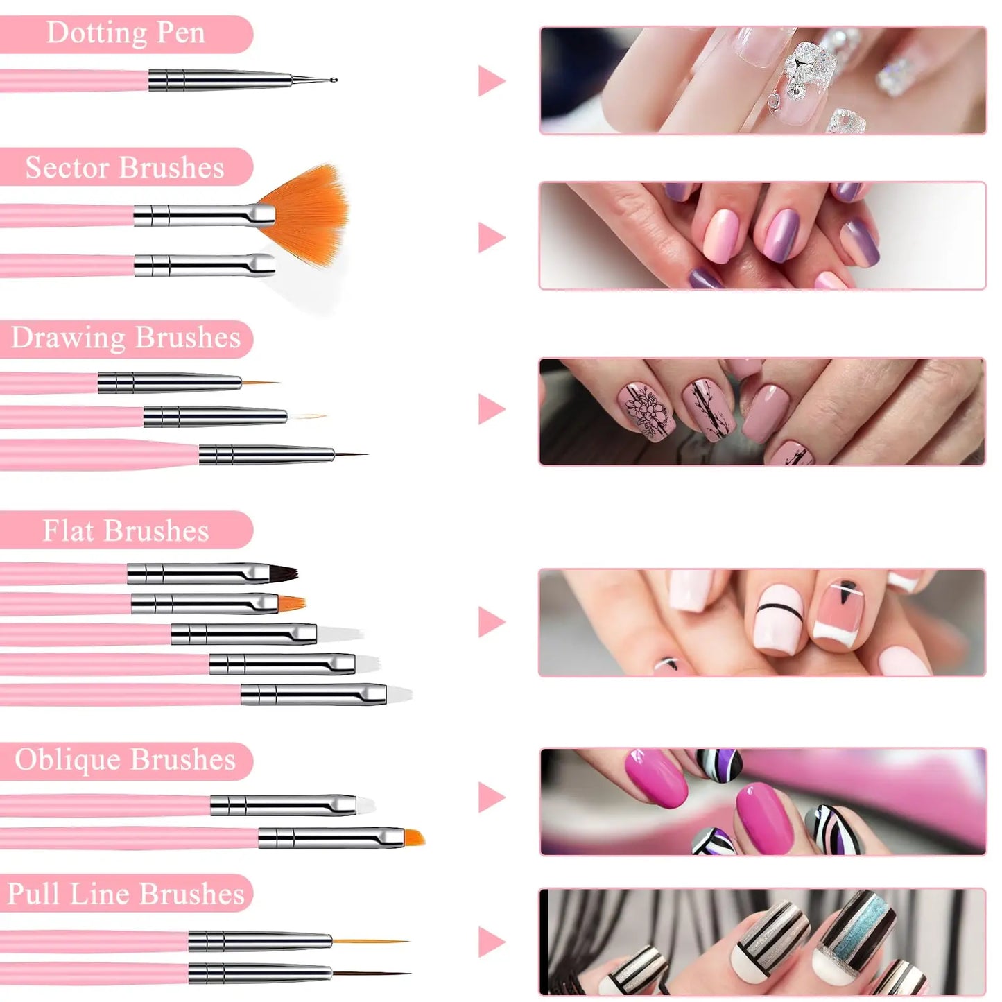 15Pcs Nail Art Brush Set Multifunctional Liner Brushes Detailing Brushes and Cleaning Tools Suitable for Gel Polish Art and DIY