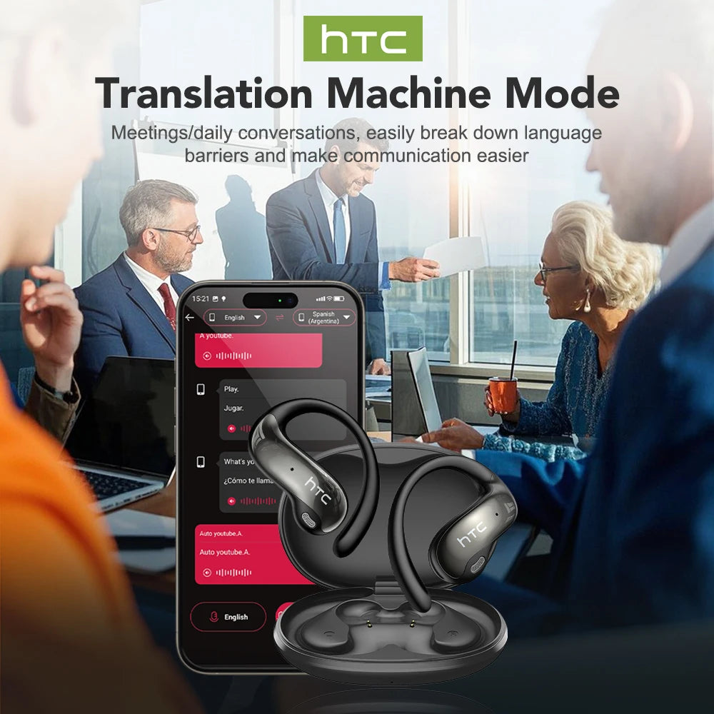 HTC Original NE19 AI Translate Bluetooth Earphones OWS Open Ear Business Travel Wireless Headphones Music Stereo Sound Earbuds