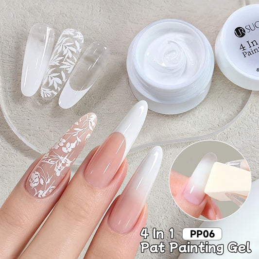 UR SUGAR 1/2Pcs White Pat Painting Gel Nail Polish 4 In 1 Gradient French Cover Edge Lines Nail Stamping Pattern Nail Diy Pattin