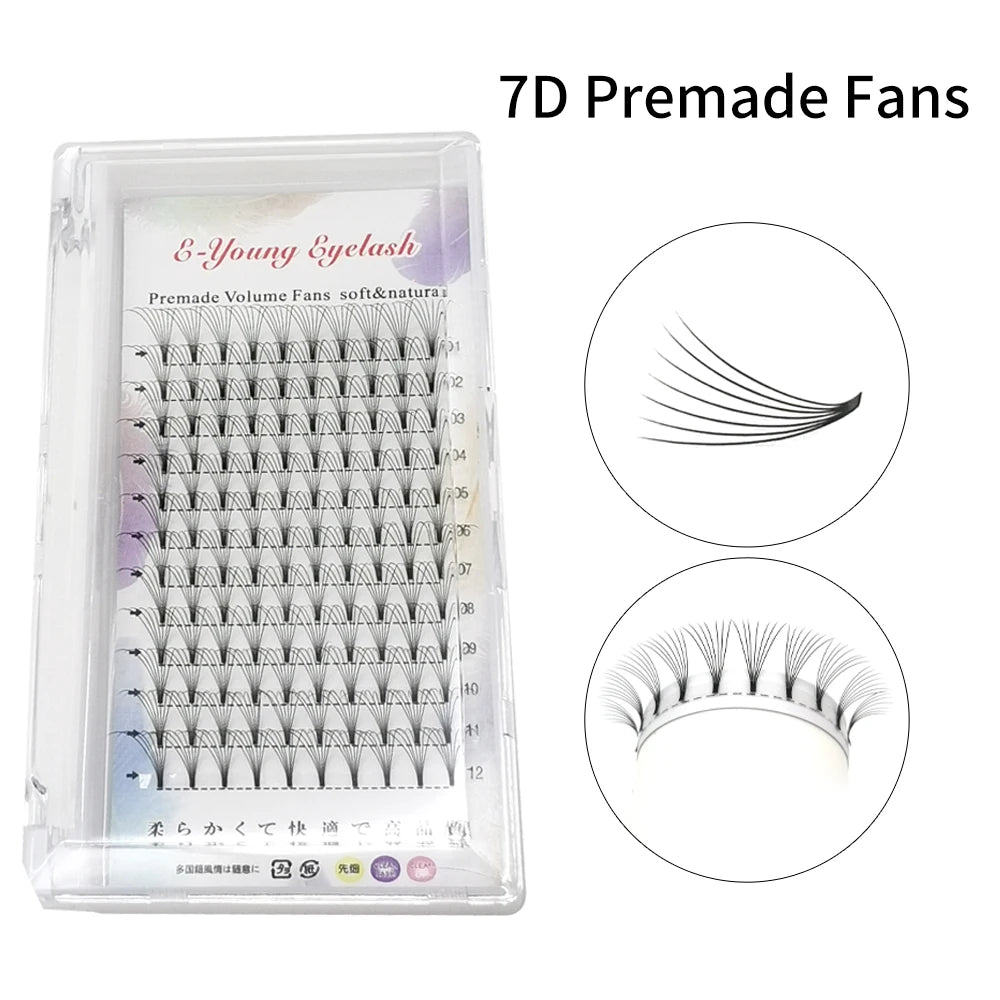 E-young 2d Premade Lashes Volume Fans Short Stem C/D Curl 0.1mm Natural False Eyelashes Extensions Premade Fans Wholesale Makeup