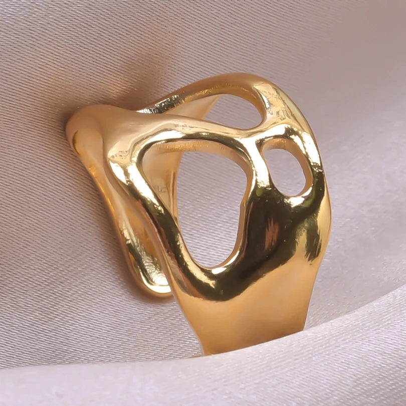 6pcs/lot Wholesale Various Chunky Rings Real Gold Plated Love Abstract DIY Shell Star Sun Bat Shaped Rings Women Jewelry Gifts