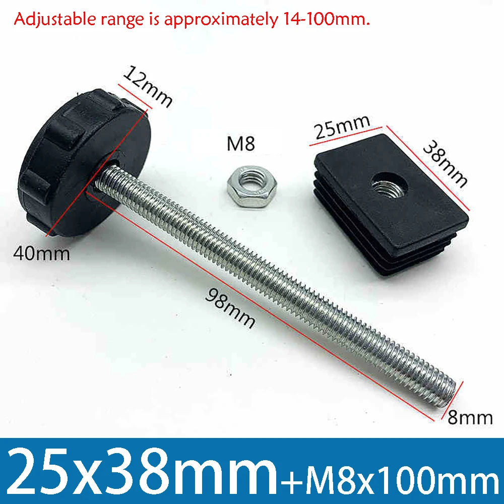 1-10Pcs Table Leg Plug With Nut and Adjustable Feet M8/M0x50/100mm Black Square/Round Furniture Rack Height Adjustable Foot Cup