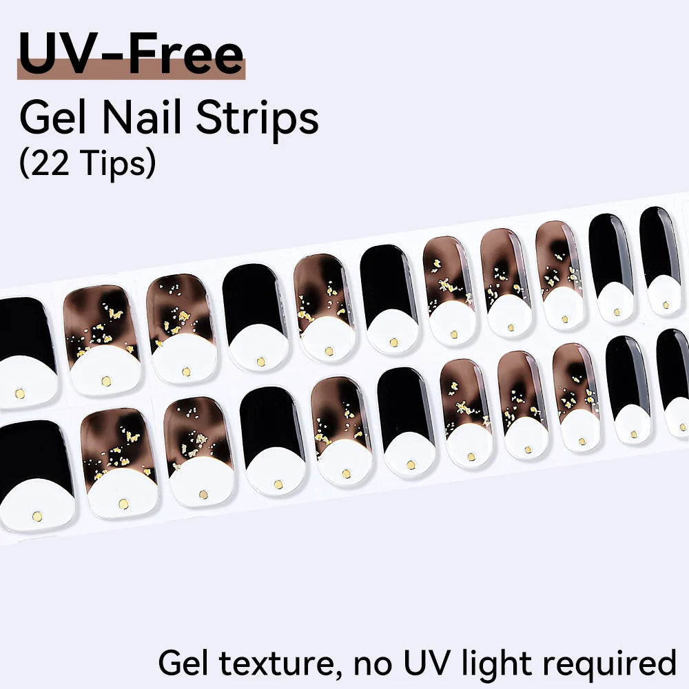 UV FREE Fully Cured Gel Nail Strips 16/22 Tips Self Adhesive Gel Nail Stickers DIY Nail Art Manicure DON'T NEED UV LAMP