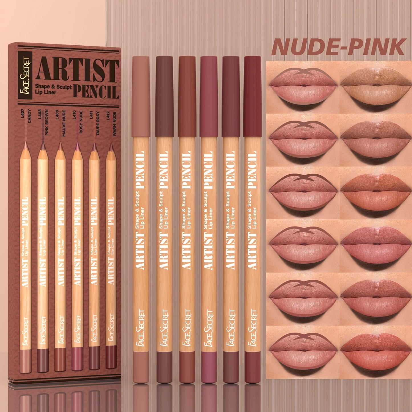 [Velvet Matte Lip Liner] 6pcs Long-Lasting Velvet Matte Lip Liner Pencils Set | Non-Drying & Perfect for Lining & Filling Lips