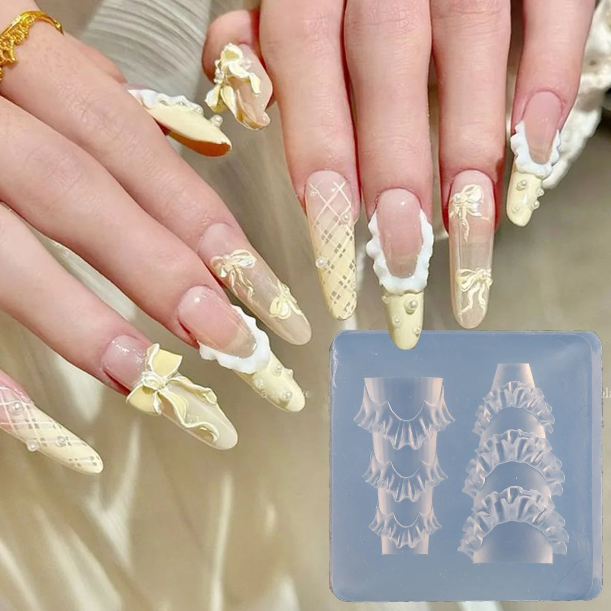 Lace Bowknot Nail Art Mold, French Manicure Silicone Stencil for DIY Nail Decoration, Nail Design Tool, Nail Printing Template