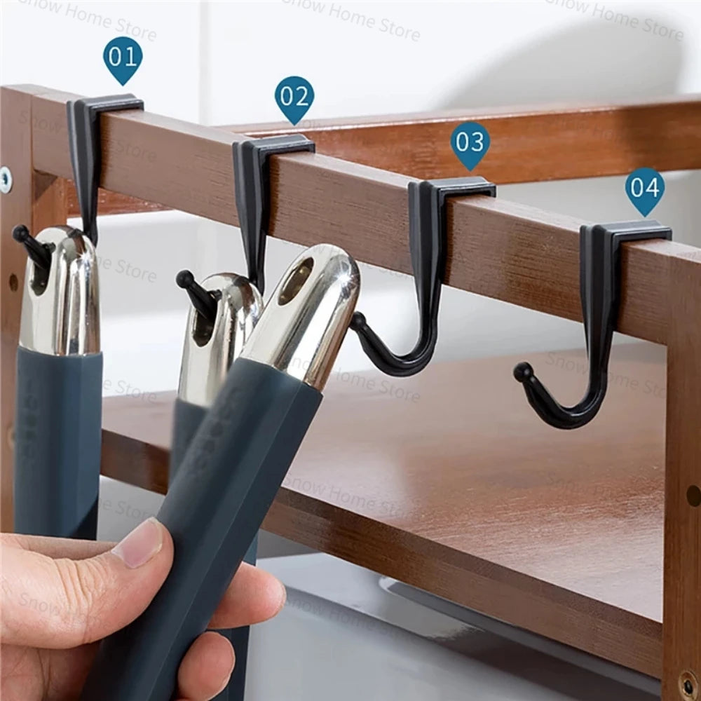 New Kitchen Countertops Storage Shelf Multi-Layer Bamboo Adjustable Microwave Oven with Hanging Hook Chopping Board Holder