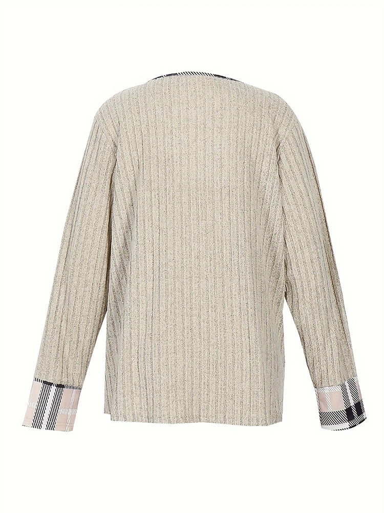 Clearance Plus Size Women's Sweater Winter Large Size Color Block V-Neck Pullover Warm Big Size Female Clothing Strip Splice Top