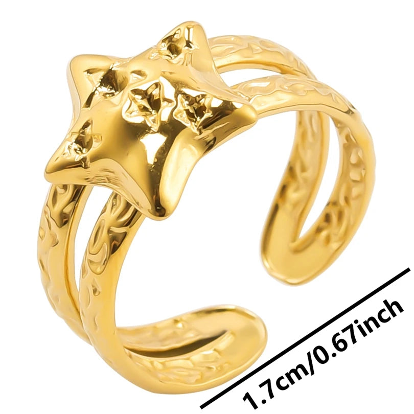 6pcs/lot Wholesale Various Chunky Rings Real Gold Plated Love Abstract DIY Shell Star Sun Bat Shaped Rings Women Jewelry Gifts