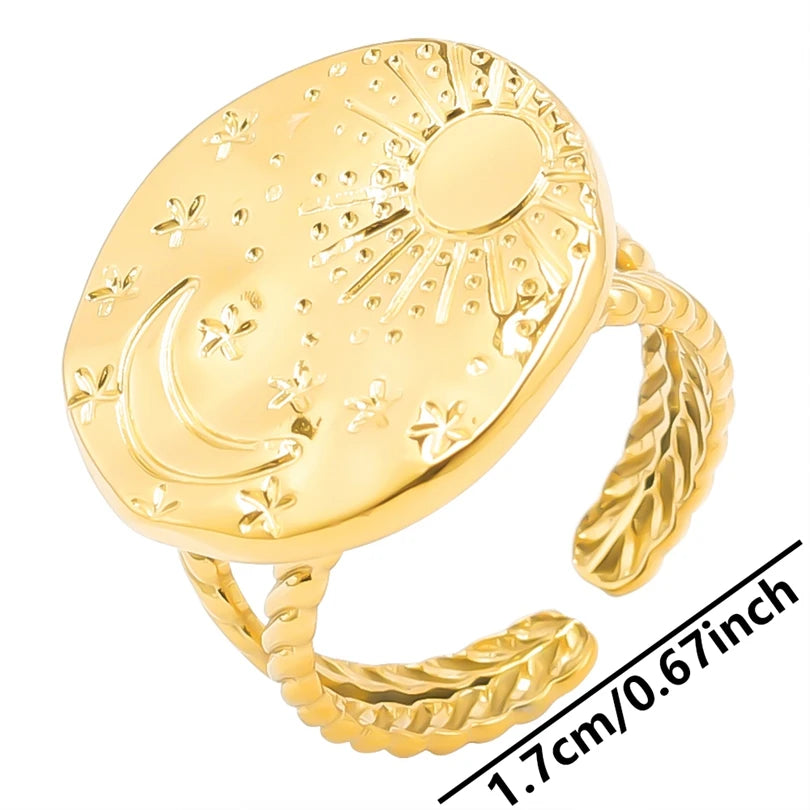 6pcs/lot Wholesale Various Chunky Rings Real Gold Plated Love Abstract DIY Shell Star Sun Bat Shaped Rings Women Jewelry Gifts