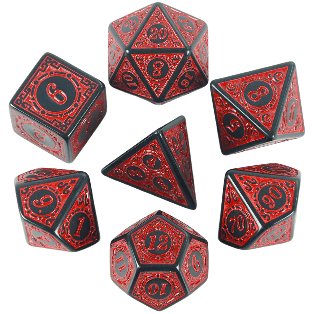 DNDGame Polyhedral Dice Set with Textures Pattern 7pcs of D4 D6 D8 D10 D% D12 D20 for RPG Board Game Accessories