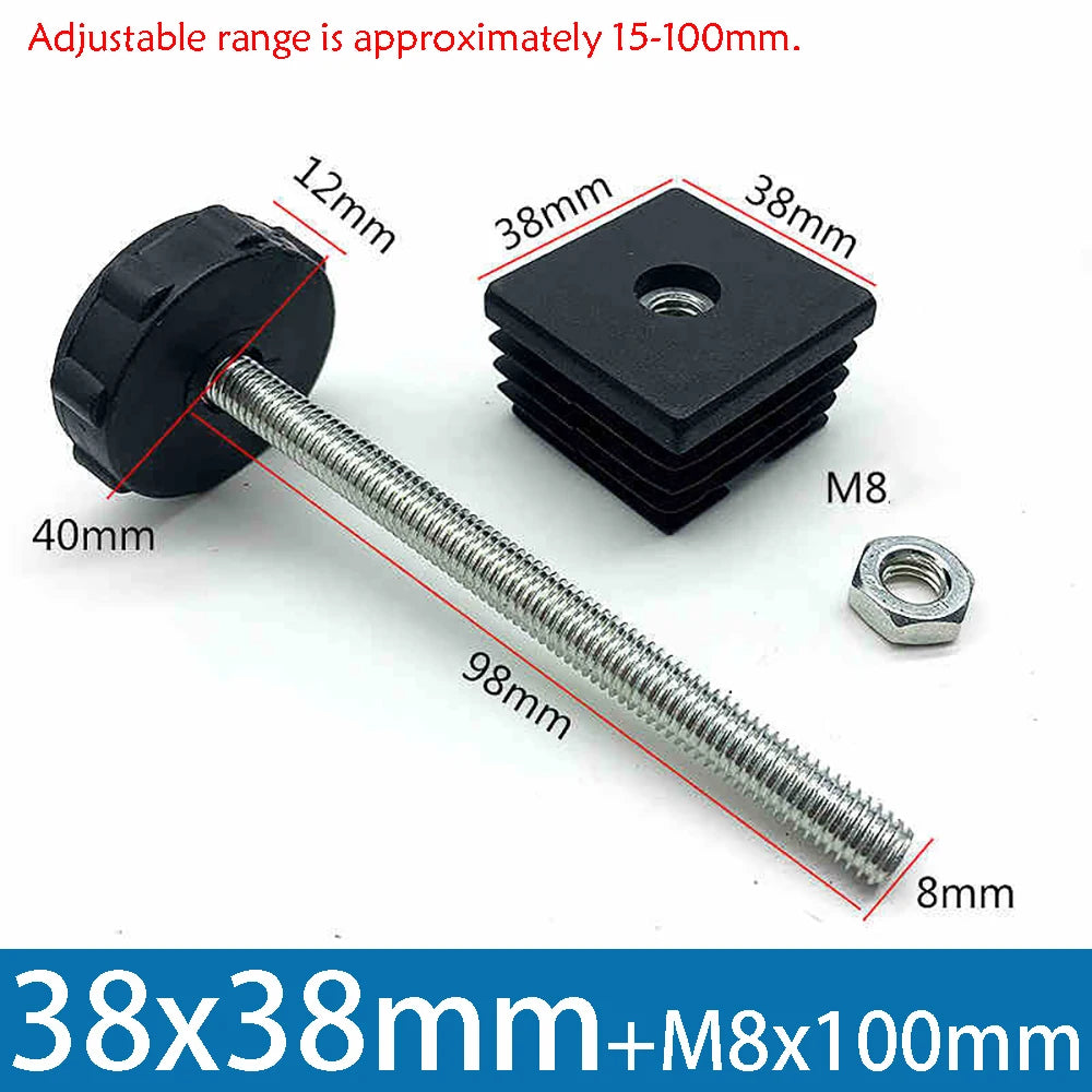 1-10Pcs Table Leg Plug With Nut and Adjustable Feet M8/M0x50/100mm Black Square/Round Furniture Rack Height Adjustable Foot Cup
