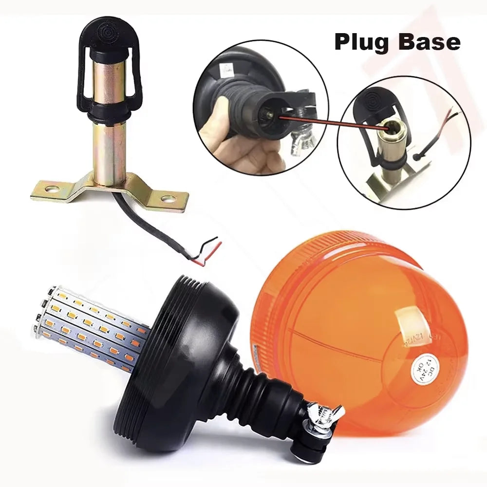 JALN7 12V/24V Dual Voltage LED Strobe Beacon - 360° Rotating Amber Warning Light for Trucks, Trailers & Marine Vehicles