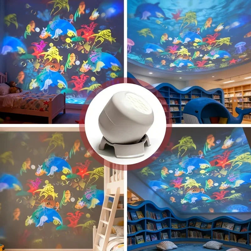 360° Rotating Galaxy Ocean Star Projector Night Light, Dynamic Projection Lamp, LED Ambient Light, Birthday Christmas Gift for K