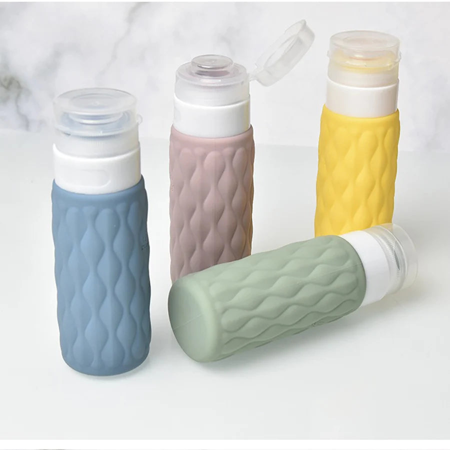 4pcs 100ml Silicone Travel Bottles Set for Toiletries Leak Squeezable for Cosmetic Shampoo Cream Conditioner Lotion Soap