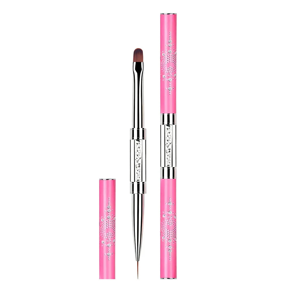 1/2/3Pcs Double Ended Nail Art Brush Set Oval Gel Liner Poly Gel with Steel Pusher Rhinestone Handle French Manicure UV Gel