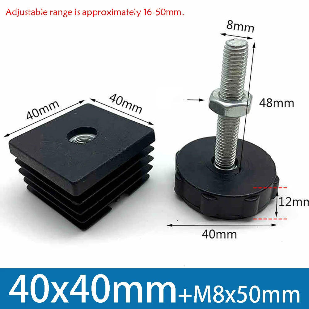 1-10Pcs Table Leg Plug With Nut and Adjustable Feet M8/M0x50/100mm Black Square/Round Furniture Rack Height Adjustable Foot Cup