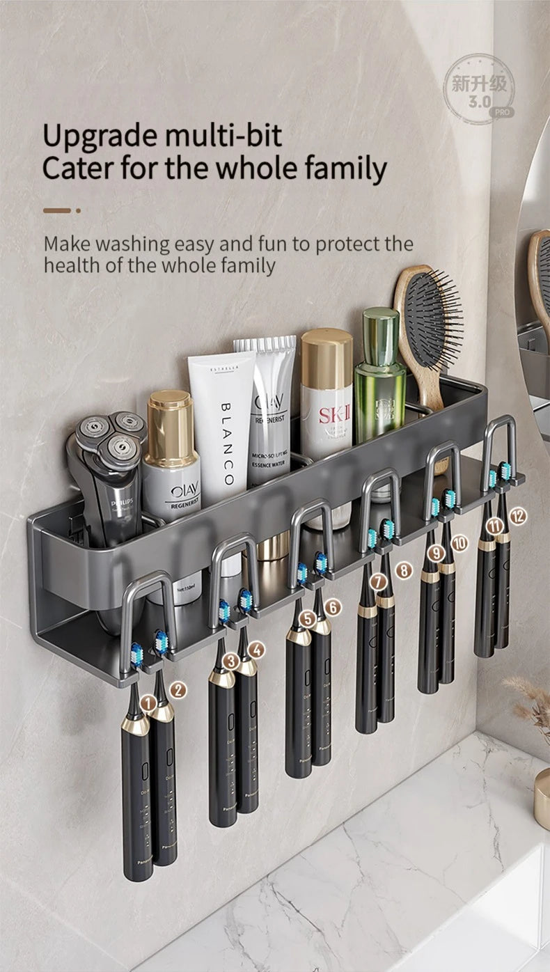 Toothbrush Holder Toothpaste Holder Electric Toothbrush Holder Space Aluminum Punch-Free Toilet Bathroom Shelf Rack