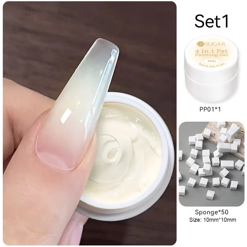 UR SUGAR 1/2Pcs White Pat Painting Gel Nail Polish 4 In 1 Gradient French Cover Edge Lines Nail Stamping Pattern Nail Diy Pattin