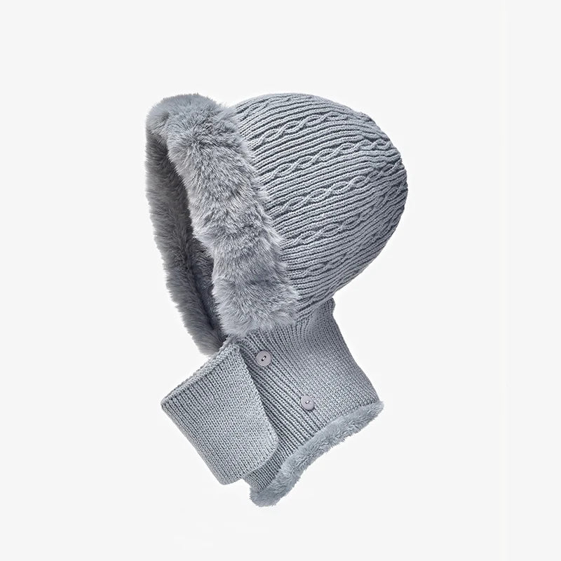 BeauToday Winter Knitted Hat Women Faux Fur Ear Protection Beanies Female Hooded Neck Collar Adjustable Earflap Caps 96502